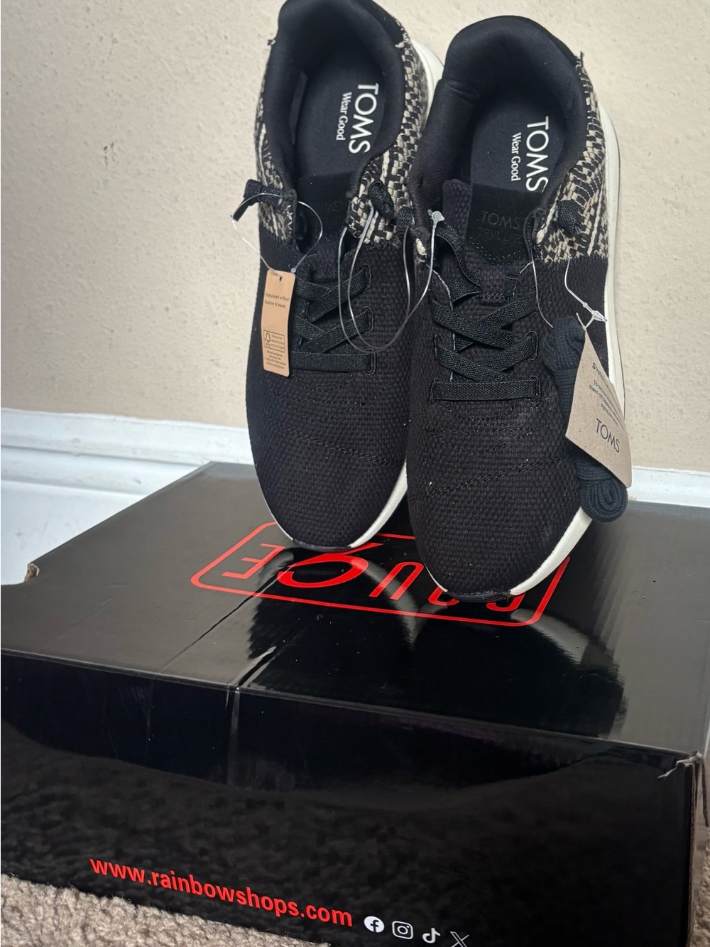 TOMS Black Knit Sneakers with Animal-Print Heel Accent